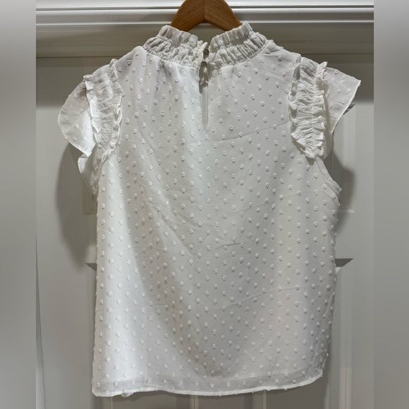 CeCe Clip Dot Ruffle Mock Neck Crepe Top in New Ivory Size M NWT - Picture 5 of 12